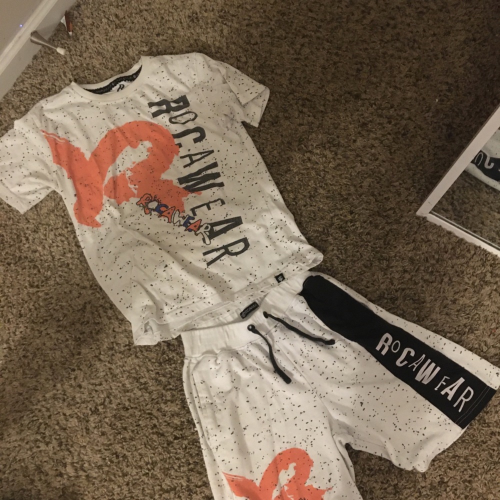 Black white orange,L(14-16) shirt and shorts,rocawear
